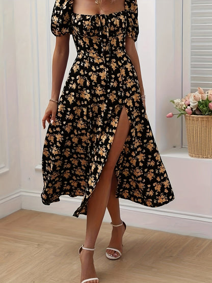 Brooke™ Elegant Floral Puff Sleeve Dress