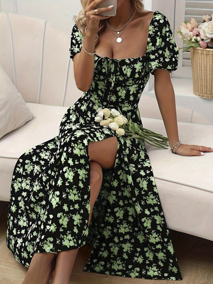 Brooke™ Elegant Floral Puff Sleeve Dress