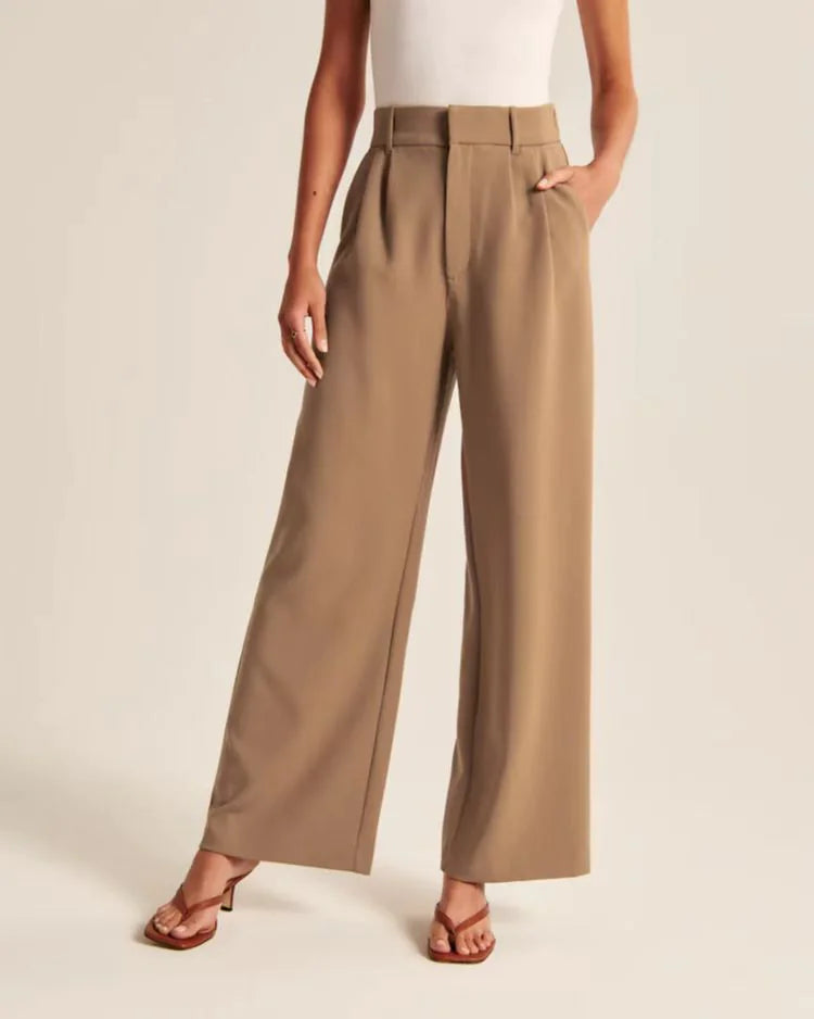 Chic Commuter Wide-Leg Trousers with Pockets - Slimming High-Waist Design