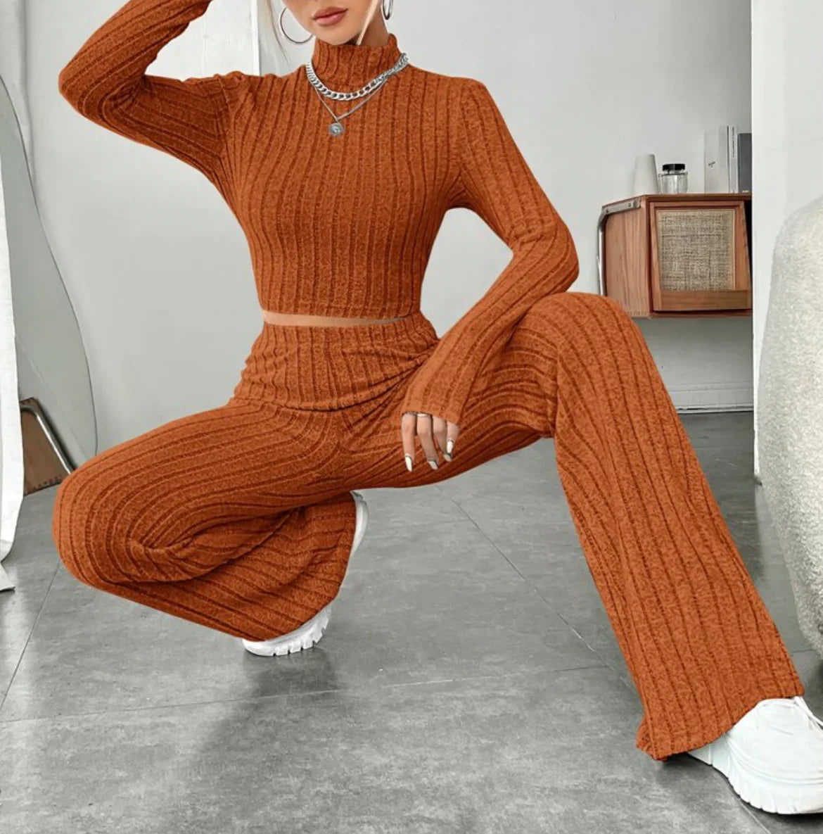 Pretyfy™ | Turtleneck & Wide-Leg Trousers Set