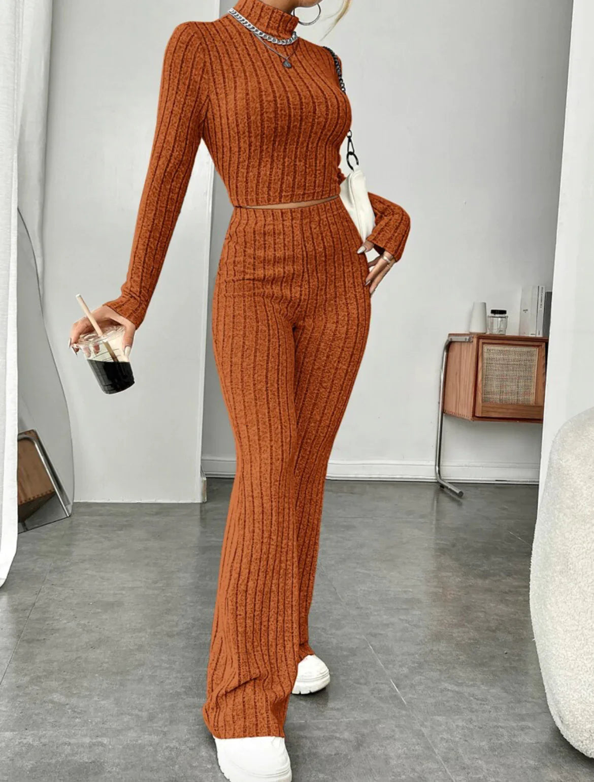 Pretyfy™ | Turtleneck & Wide-Leg Trousers Set