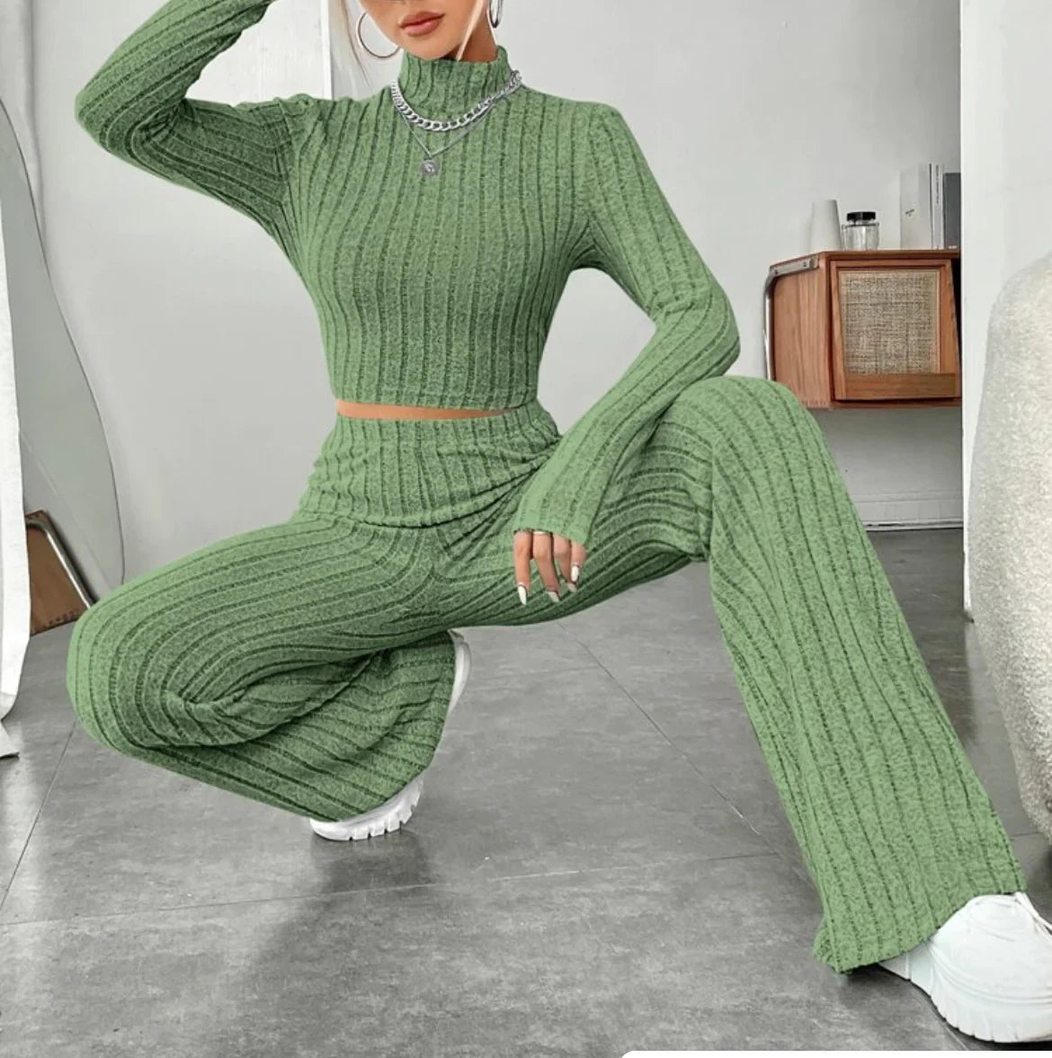 Pretyfy™ | Turtleneck & Wide-Leg Trousers Set