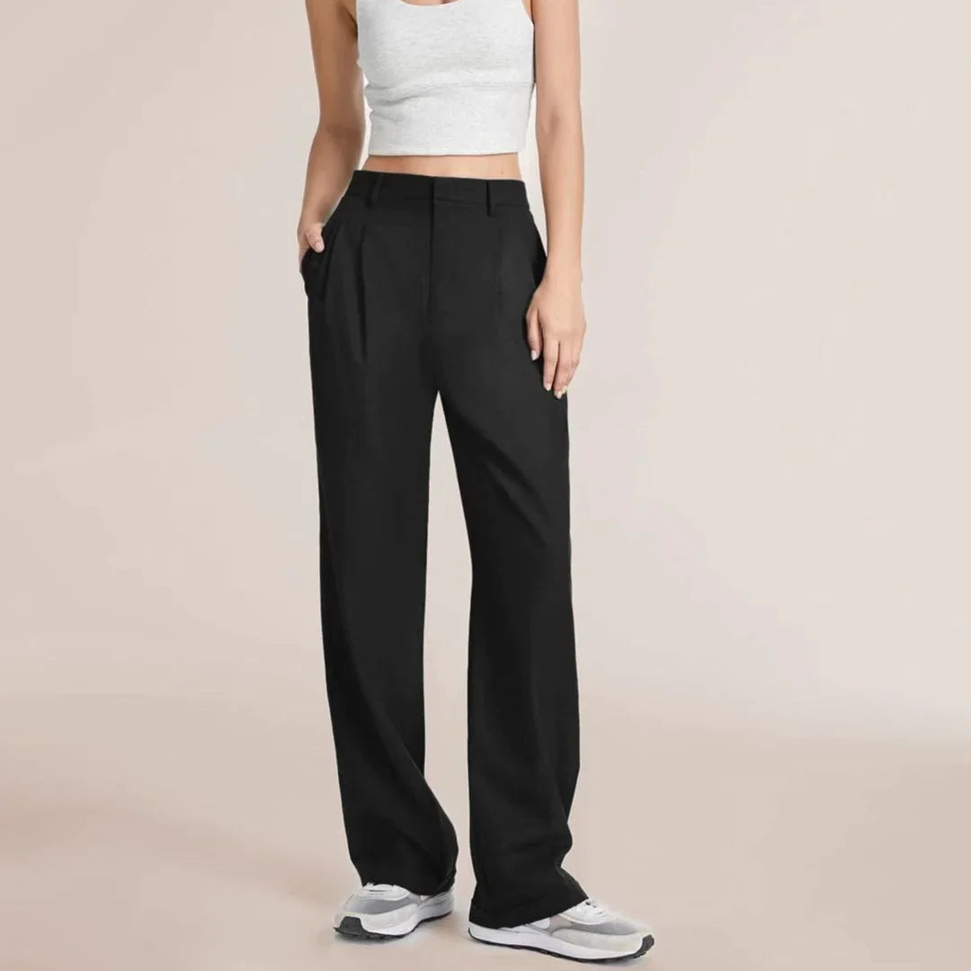 Chic Commuter Wide-Leg Trousers with Pockets - Slimming High-Waist Design