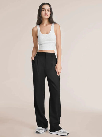 Chic Commuter Wide-Leg Trousers with Pockets - Slimming High-Waist Design